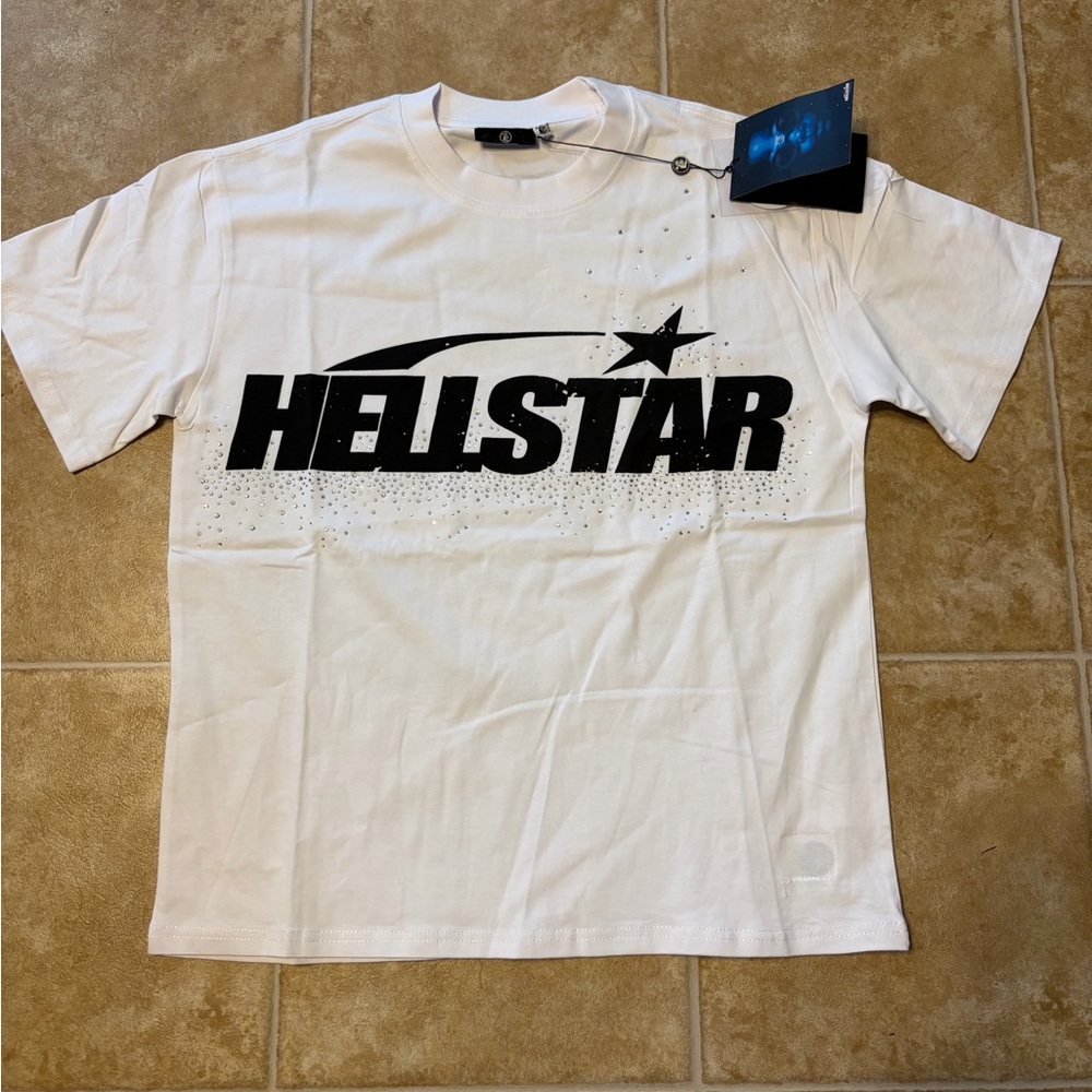 Hellstar White Graphic Tee With Rhinestones